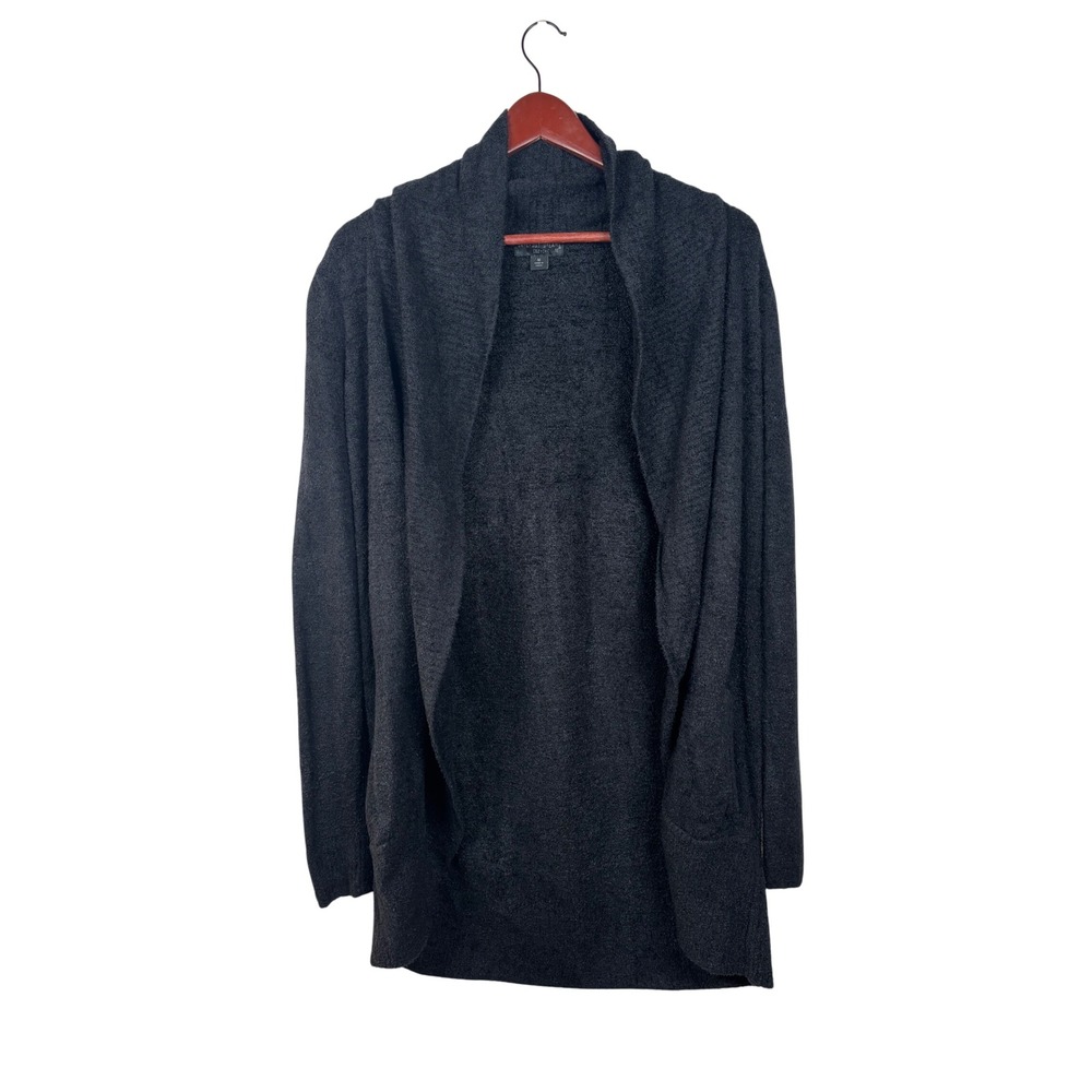 Barefoot Dreams Medium CozyChic Lite Knit Cardigan Pockets Charcoal Black Comfy